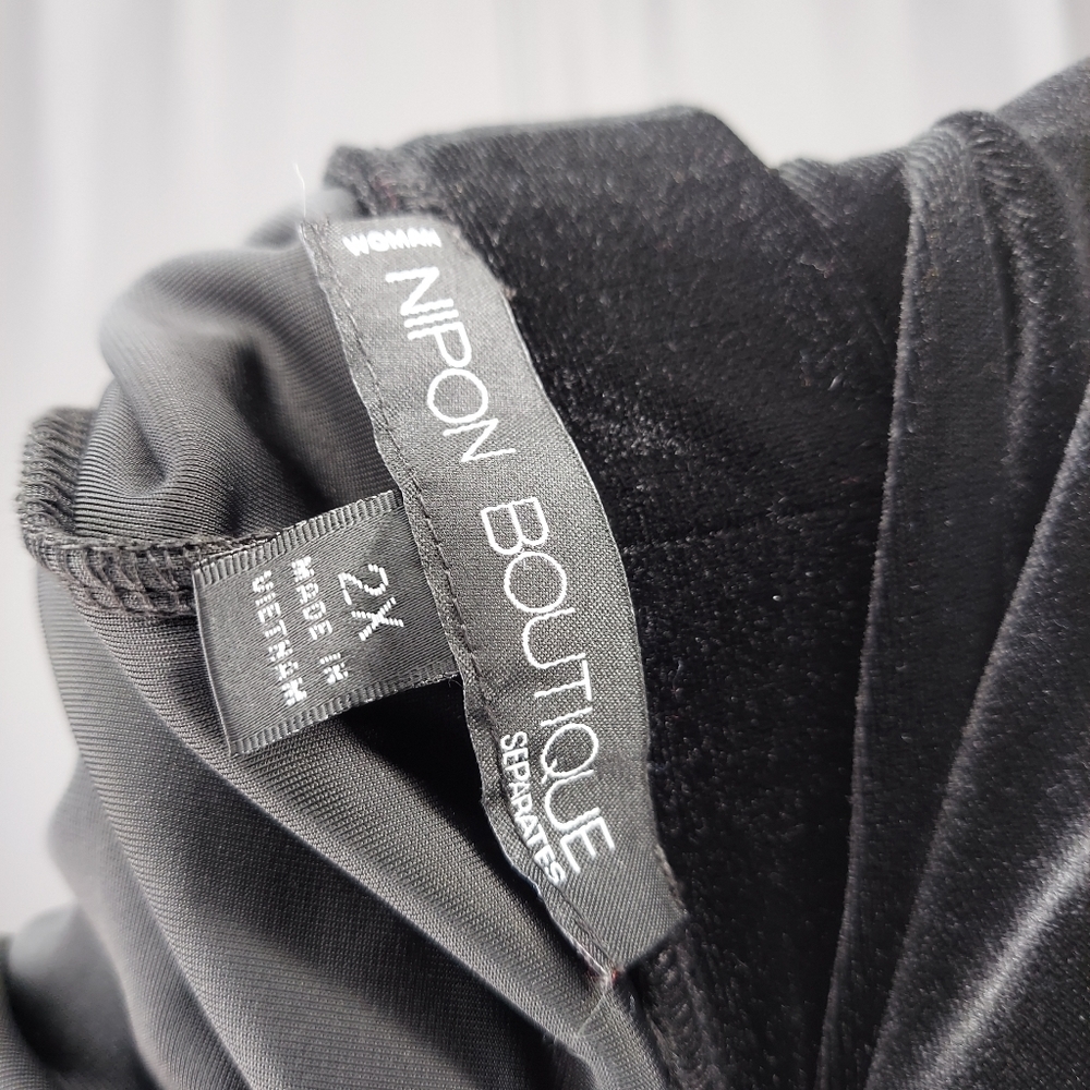 Nipon Boutique Velvet Pants 2X Black Straight Leg Velour Pullon Stretch Party - Picture 8 of 9